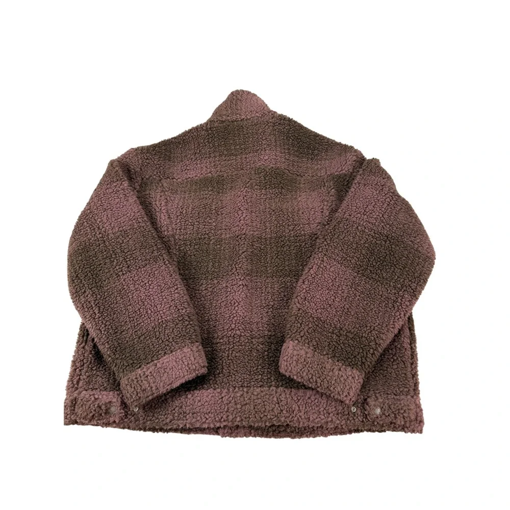 Levis Vintage Fit Sherpa Trucker Jacket Mens Large Purple Brown Plaid Fleece